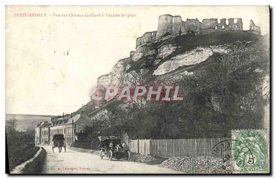Petit-Andely — Vue sur Château-Gaillard à l'entrée du pays — A. L'Evergues, Versoën