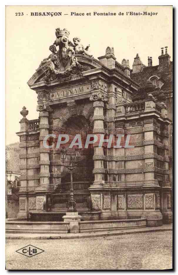 CPA Besancon Place et Fontaine de l'Etat Major
