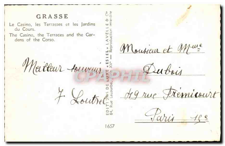Grasse — Le Casino, les Terrasses et les Jardins du Cours — Éditions de Luxe « Estel » — Achterkant