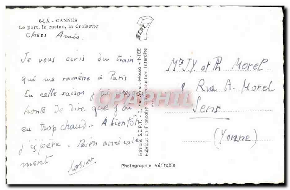 CPM Cannes Le Port le casino la Croisette Bateaux — Verso