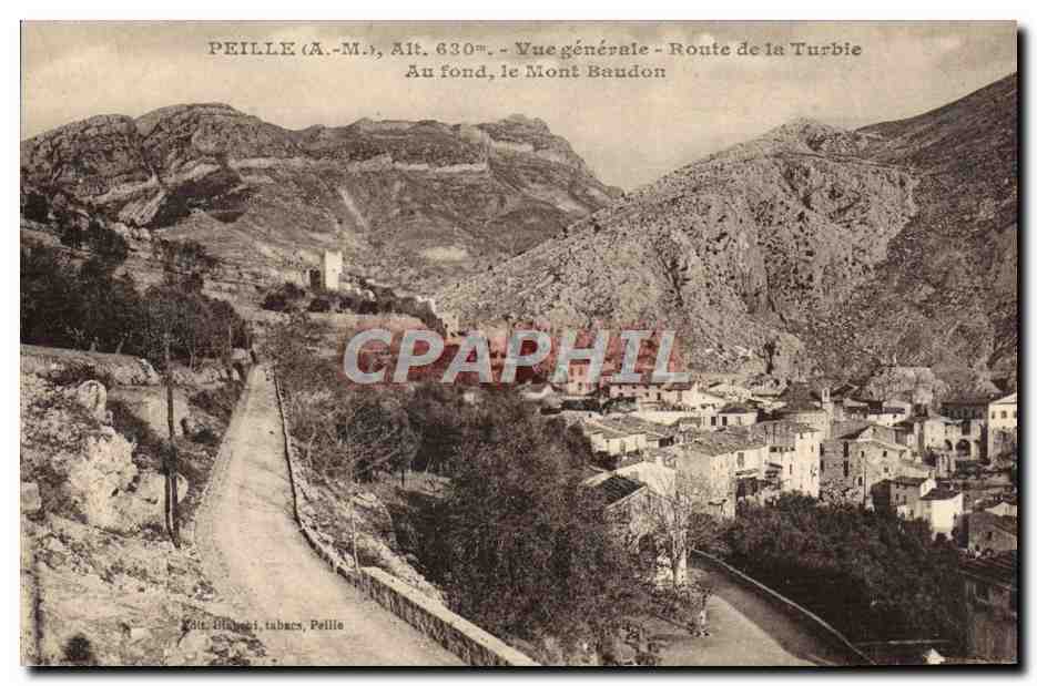 CPA Peille Vue Generale Route de la Turbie Au Fond le Mont Baudon