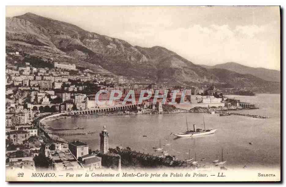 CPA Monaco Vue sur la Condamine et Monte Carlo prise du Palais du Prince Bateau