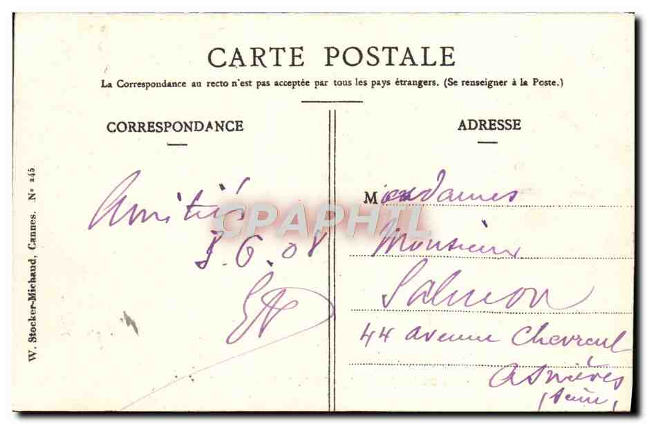 CPA Rocher De La Galere Route de la nouvelle Corniche — Rückseite