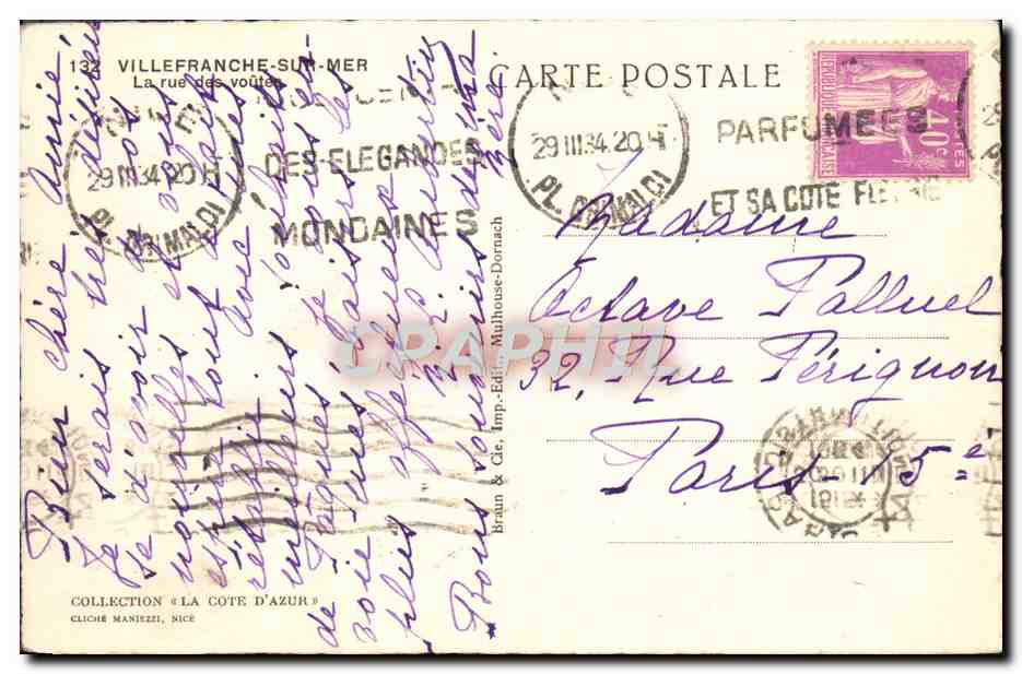 CPA Villefranche sur Mer La rue des voutes — Rückseite