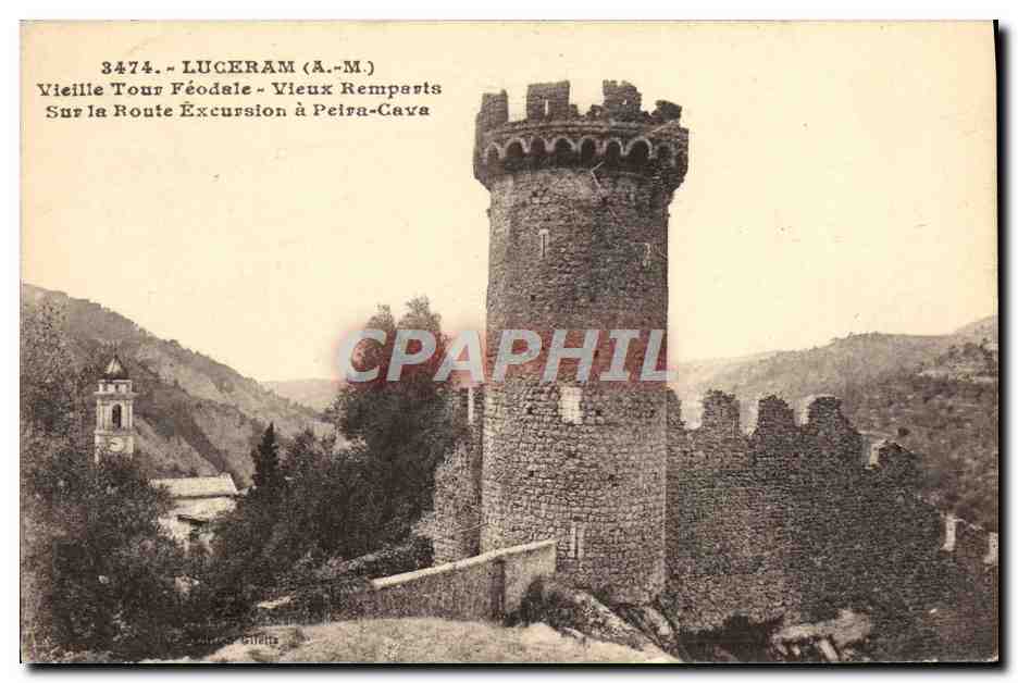 CPA Luceram Vieille Tour Feodale Vieux Remparts Sur la Route Excursion a Peira Cava