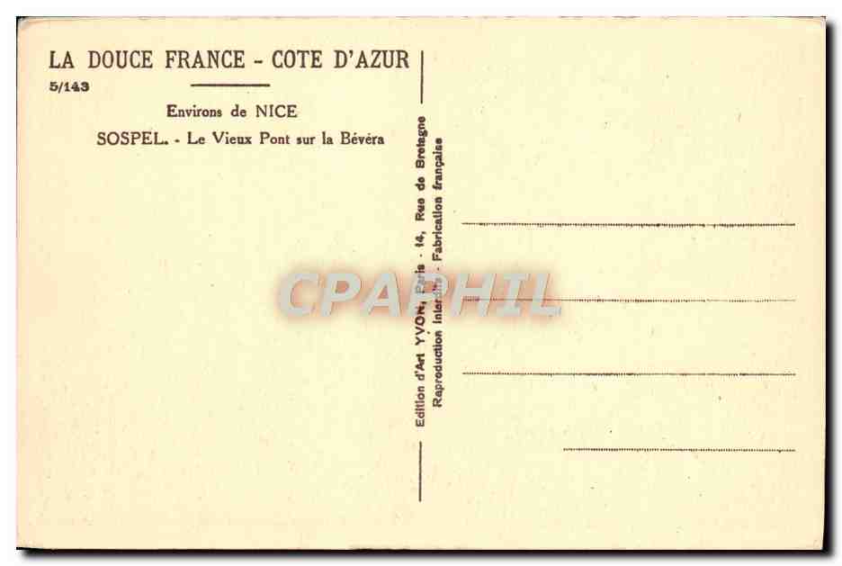 CPA Sospel Le Vieux Pont sur la Bevera — Rückseite