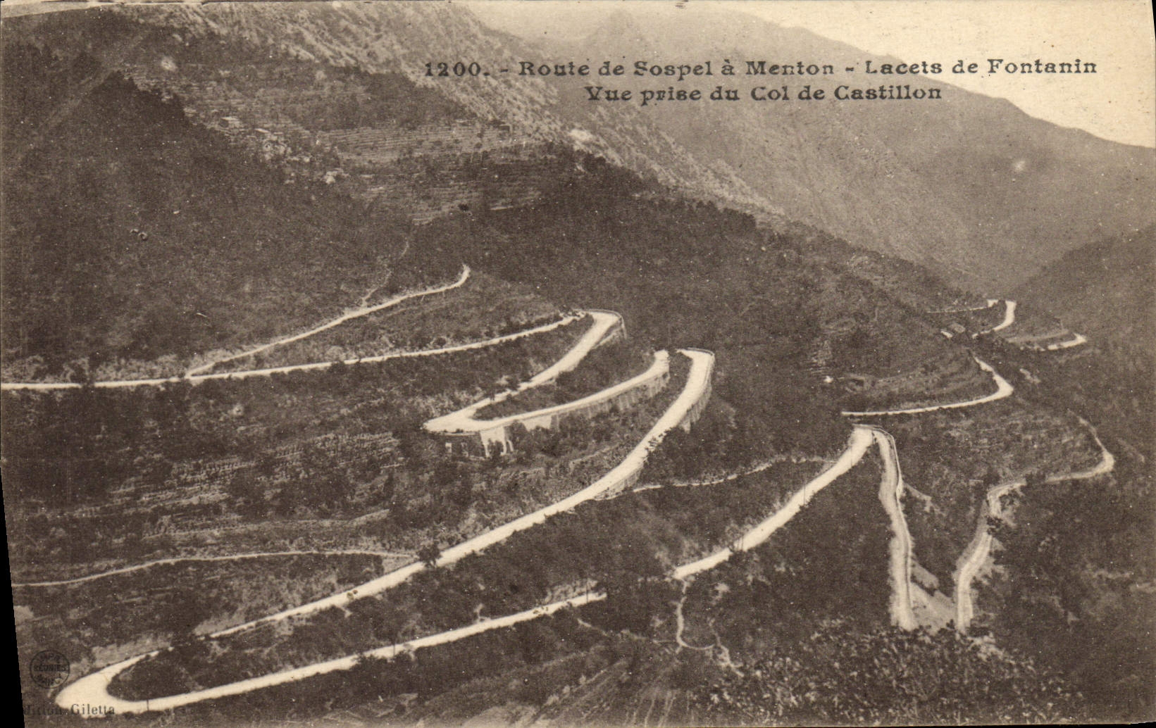 CPA Route de Sospel a Menton Lacets de Fontanin Vue prise du Col de Castillon