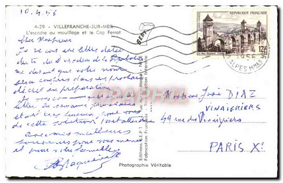 Villefranche-sur-Mer — La flota amarrada y el Cabo Ferrat — Ediciones E.P.T. - Fabricación Auténtica — Reverso