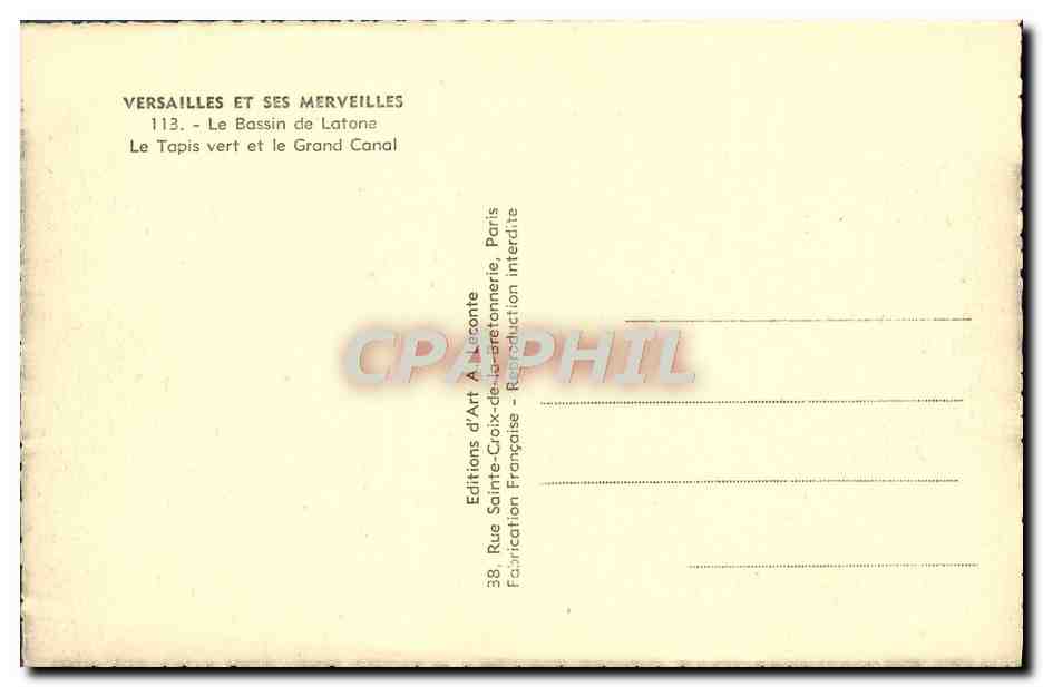 CPA Versailles Et ses Merveilles Le Bassin de Latone Le Tapis vert et le Grand Canal — Verso