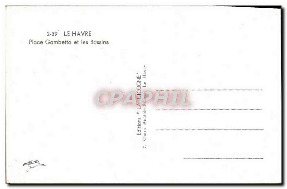 CPM Le Havre Place Gambetta et les Bassins Bateaux — Rückseite
