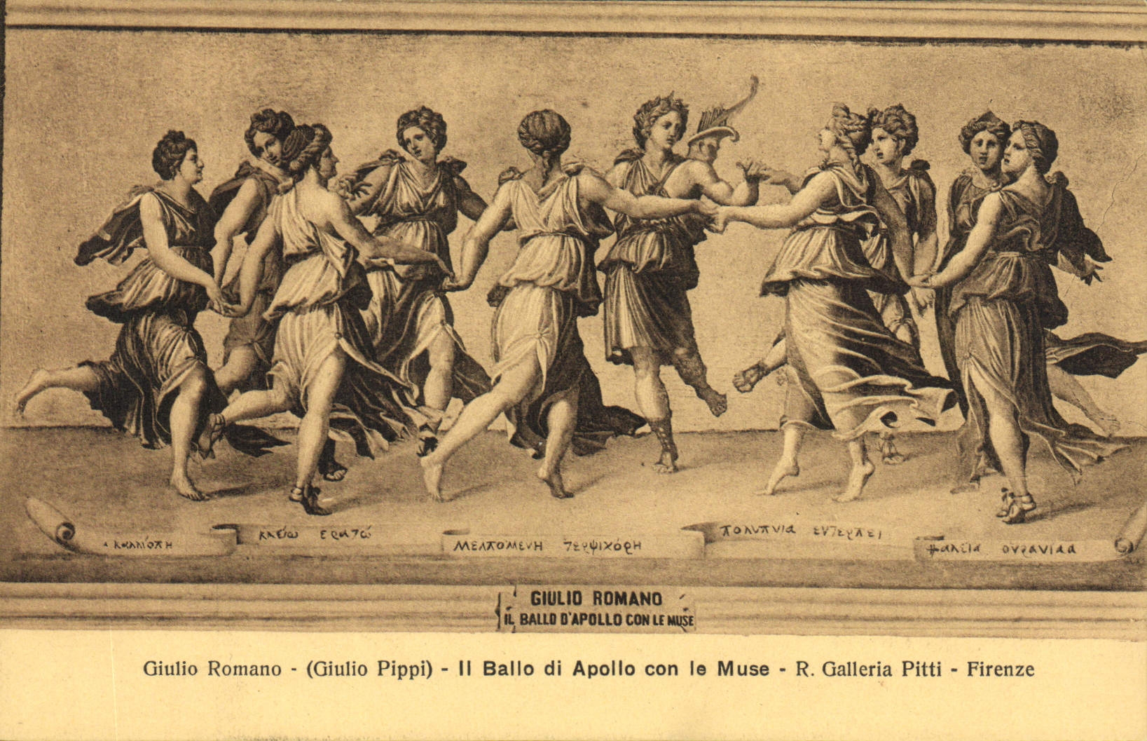 CPA Giulio Romano Ballo di Apollo con le Muse Galleria Pitti Firenze