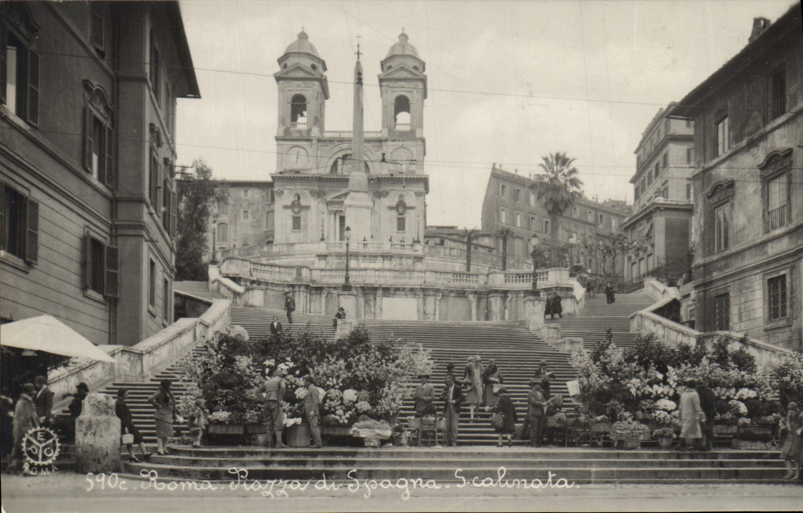 CPA Roma Piazza di Spagna Scalinato (animee)