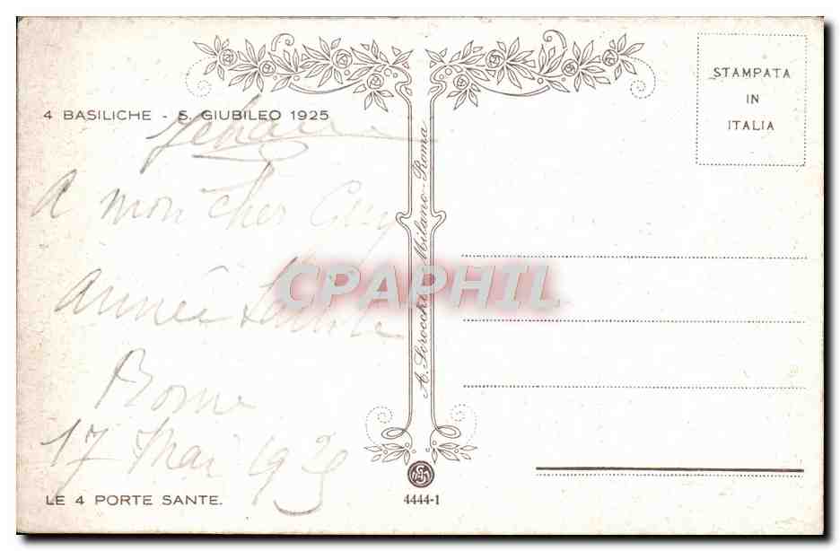 CPA Ricordo Anno Santo 1925 Pius XI — Back