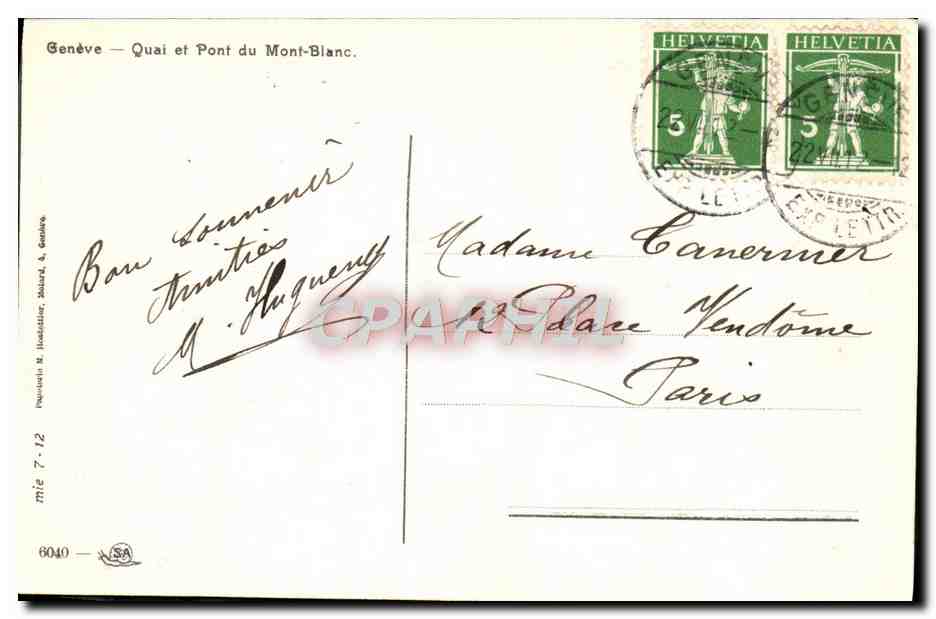 CPA Geneve Quai et Pont du Mont Blanc — Rückseite