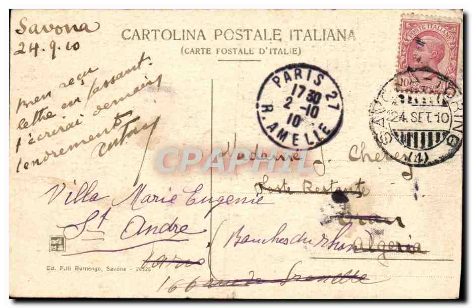 CPA Saluto da Savona Stabilimenti Bagni — Rückseite