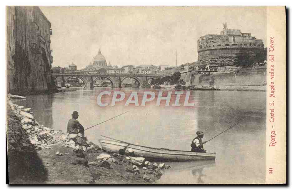 CPA Roma Castel Angelo Veduto dal Tevere Peche Pecheur