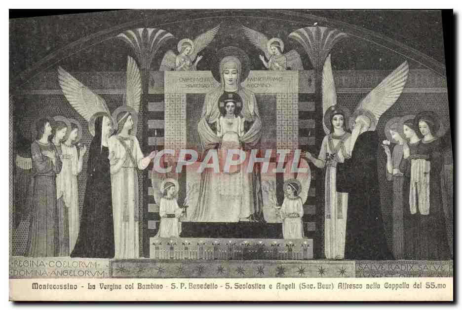 CPA Montecassino La Vergine Col Bambino S P Benedetto S Scolastica e Angeli 