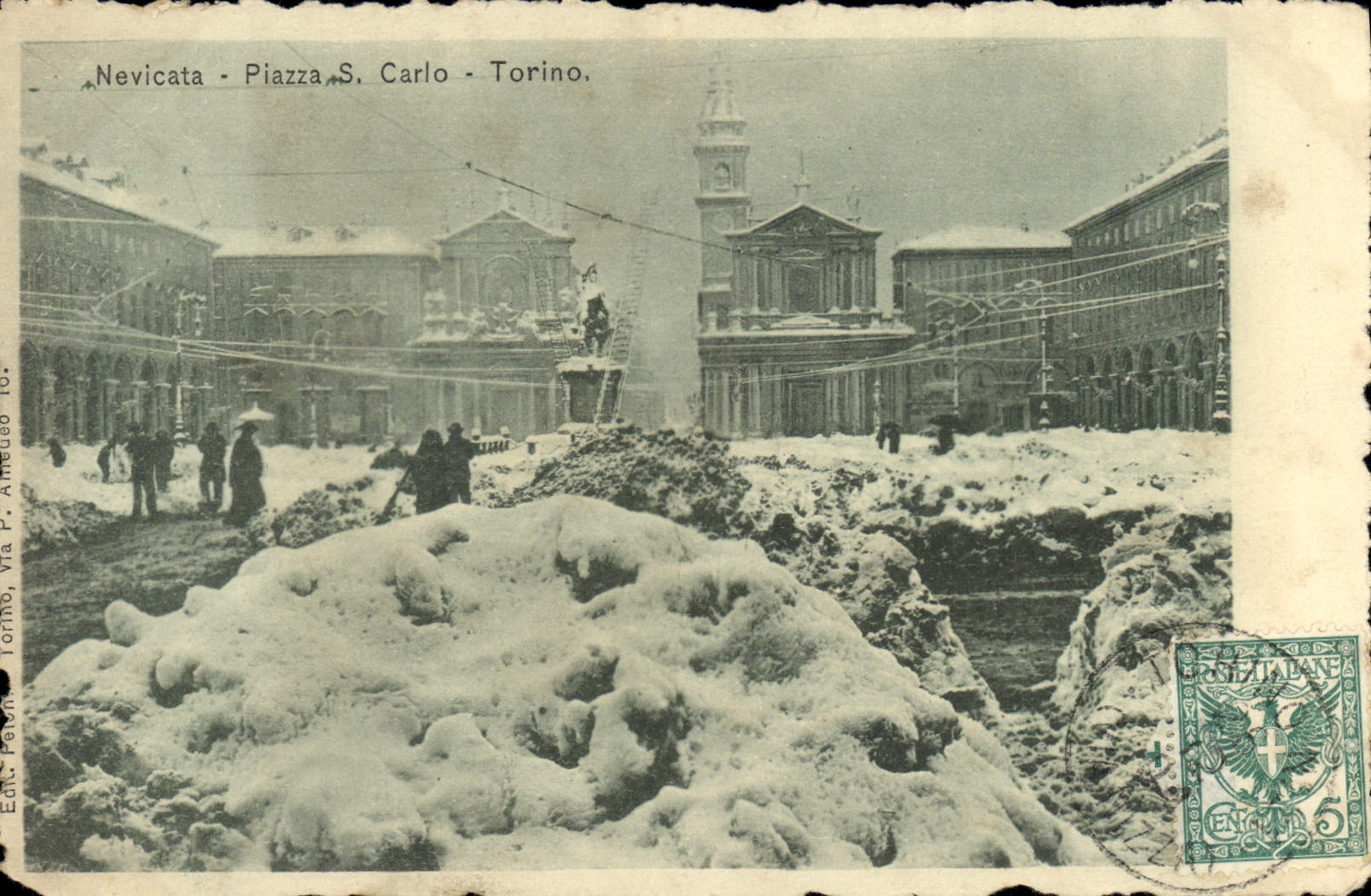 CPA Nevicata Piazza s Carlo Torino