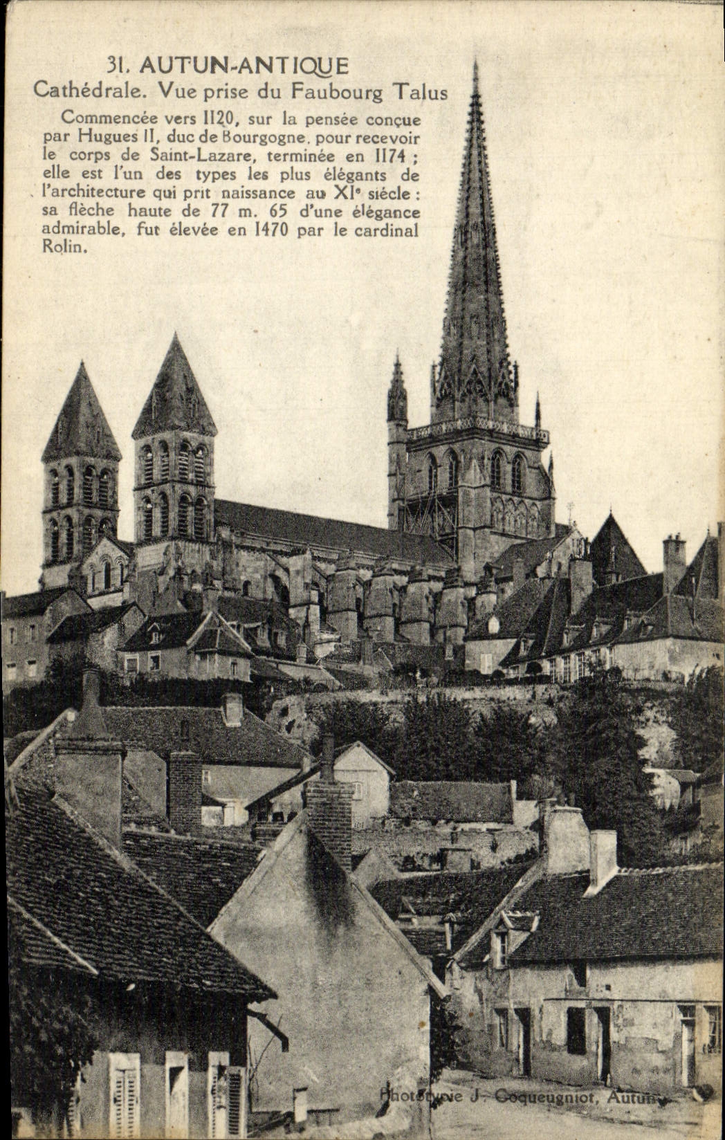 Autun-Antique — Cathédrale vue du Faubourg Talus — Photographe J.-Coquegniot, Autun