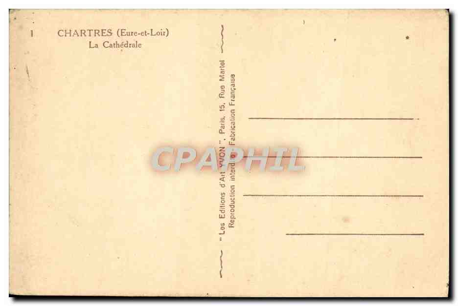 Chartres (Eure-et-Loir) — La Cathédrale — Éditions d'Art Yvon, Paris — Verso