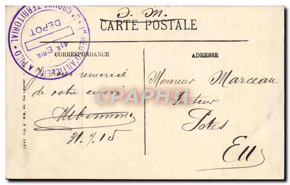 CPA Le Havre Le Boulevard Albert 1er Et La Heve Cachet 1er regiment d'artillerie a pied — Rückseite