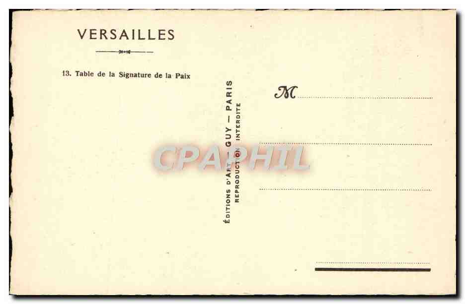 CPA Versailles Table De La Signature De La Paix — Verso
