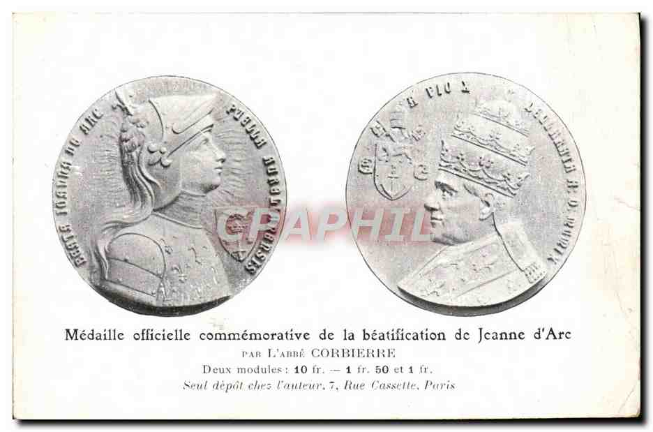 CPA Medaillc Offielle Commemorative De La Beatification De Jeanne d'Arc Corbierre 