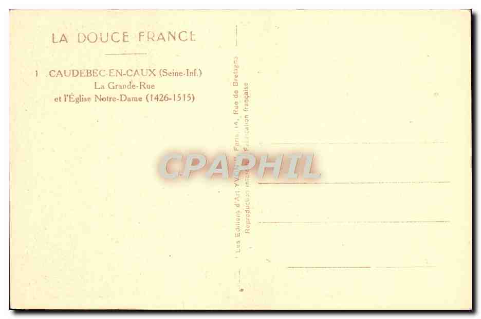 CPA La Douce France Caudebec En Caux La Grande Rue Et l'Eglise Notre Dame — Rückseite
