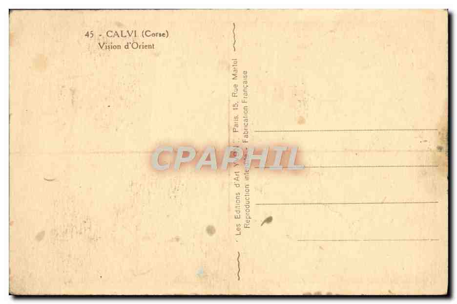 CPA Calvi vision d'Orient — Rückseite
