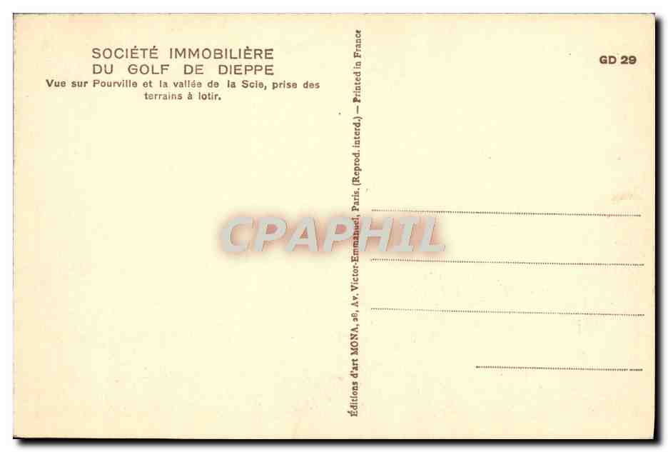 CPA Societe Immobiliere Du Golf De Dieppe vue sur Pourville Et La Vallee De La Scie Prise Des — Rückseite