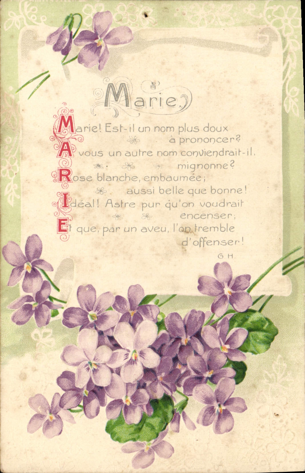 Violettes — carte d'adieu à Marie — K.F. Paris série 1537