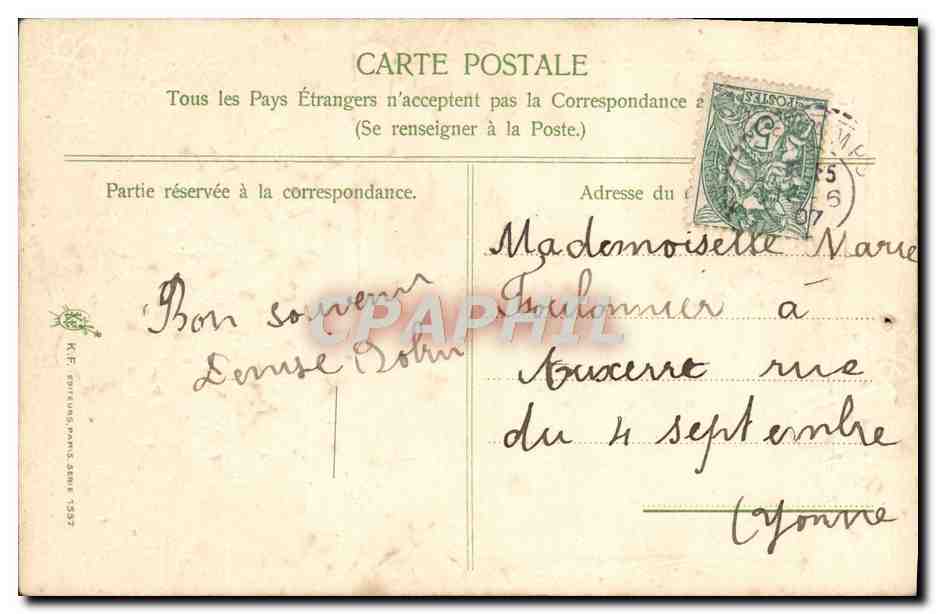 Violettes — carte d'adieu à Marie — K.F. Paris série 1537 — Verso