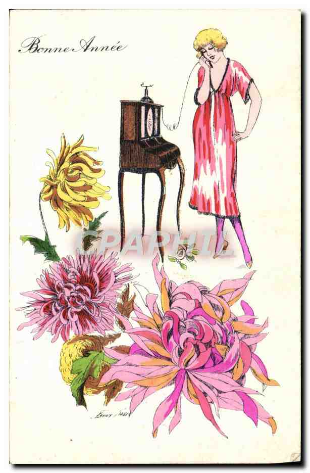 Femme au téléphone — Bonne Année — Fantaisies Parisiennes, Série N°66, par X. Sager