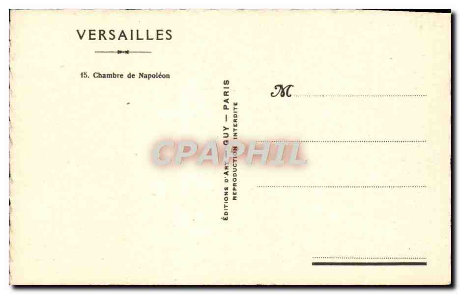 CPA Versailles Chambre de Napoleon 1er — Verso