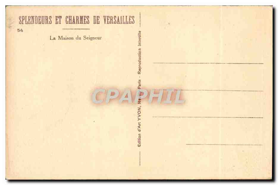La Maison du Seigneur — Splendeurs et Charmes de Versailles — Édition d'Art YVON, Paris — Verso