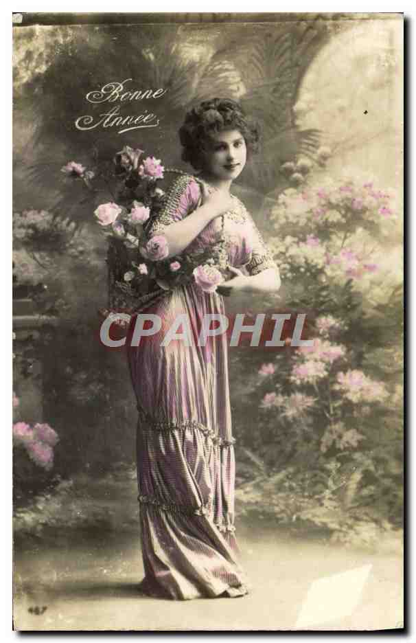 Femme en robe violette — Bonne Année — Carte postale de Noël 1913
