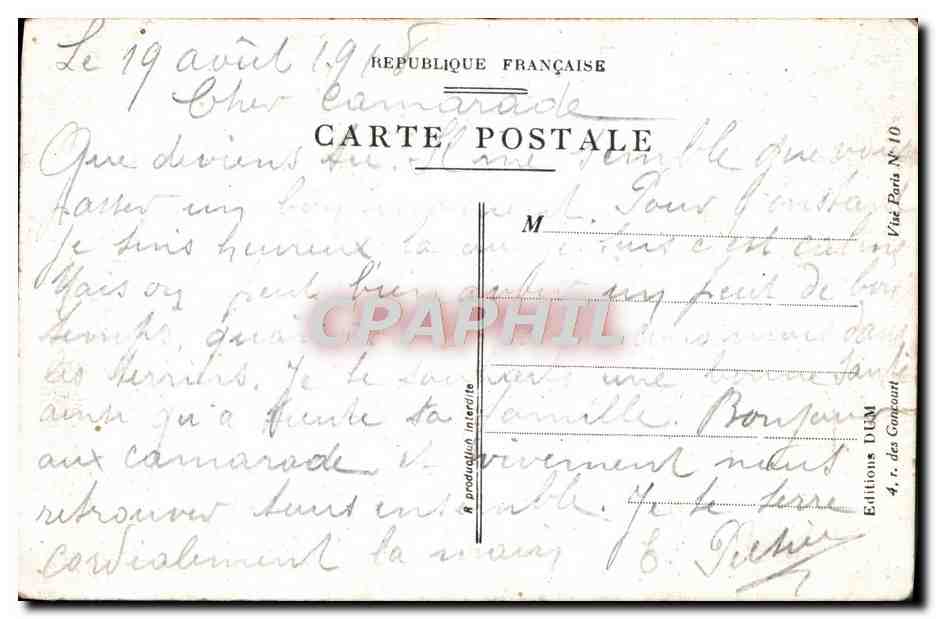CPA Menu des Allies Bombe de la victoire Militaria — Verso