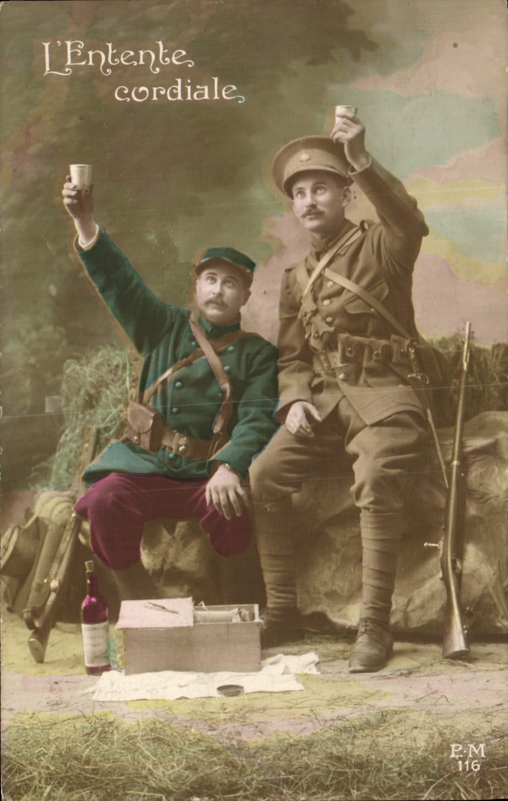 CPA Fantaisie Soldat Militaria Entente cordiale