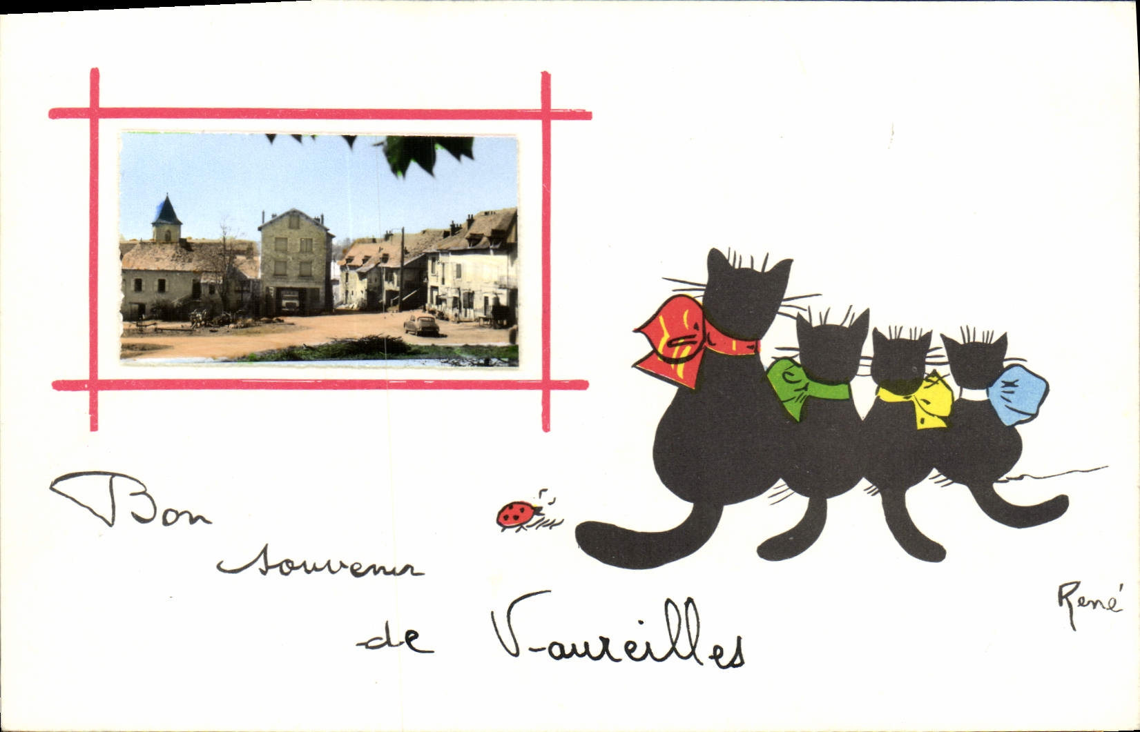 CPA Fantaisie Souvenir de Vaureilles Chat Chaton Chatons 