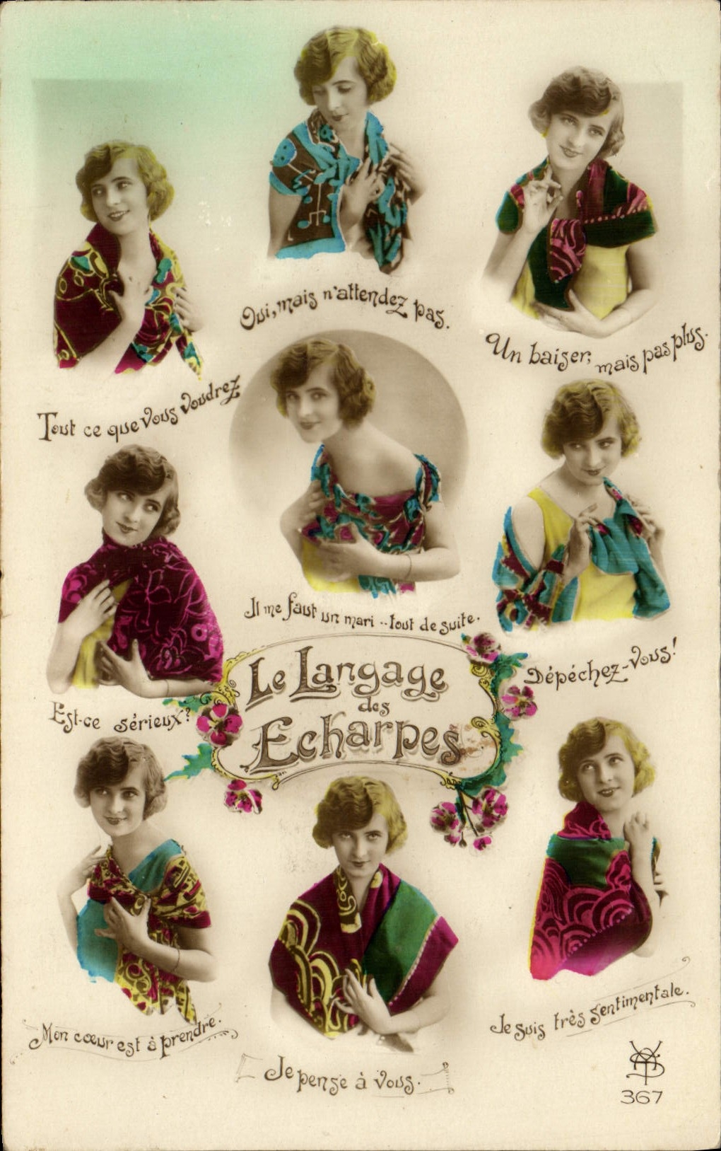 CPA Fantaisie Femmes Langage des echarpes