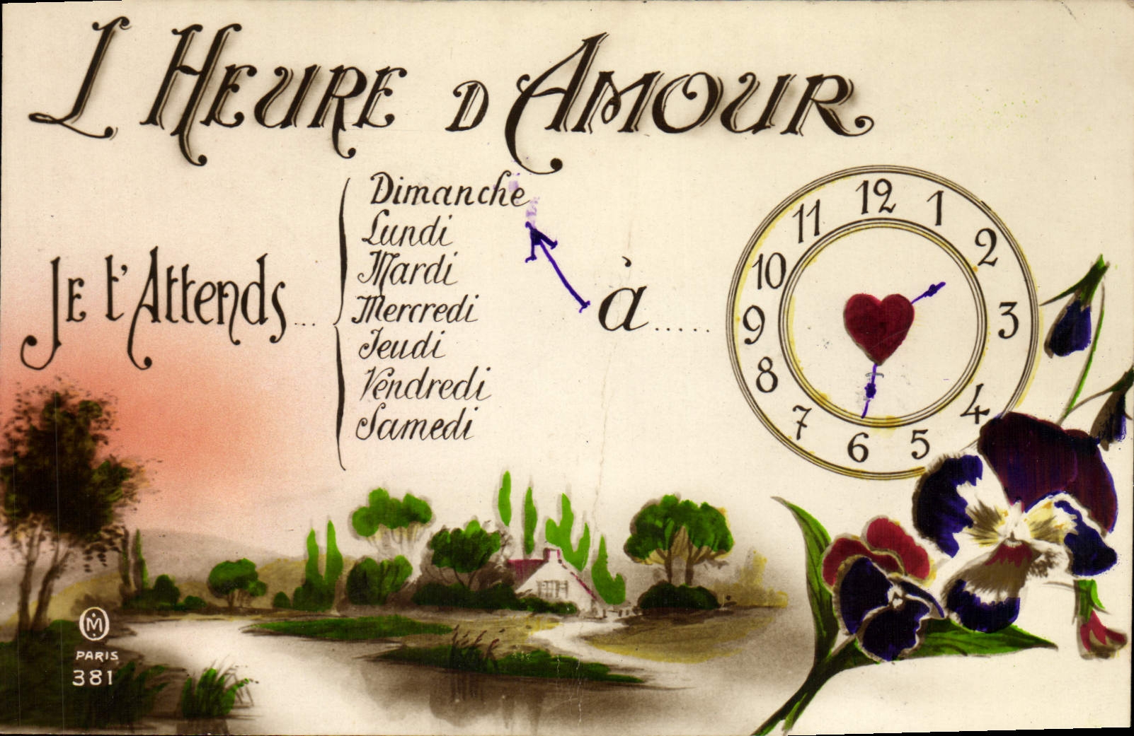CPA Fantaisie L'heure d'amour