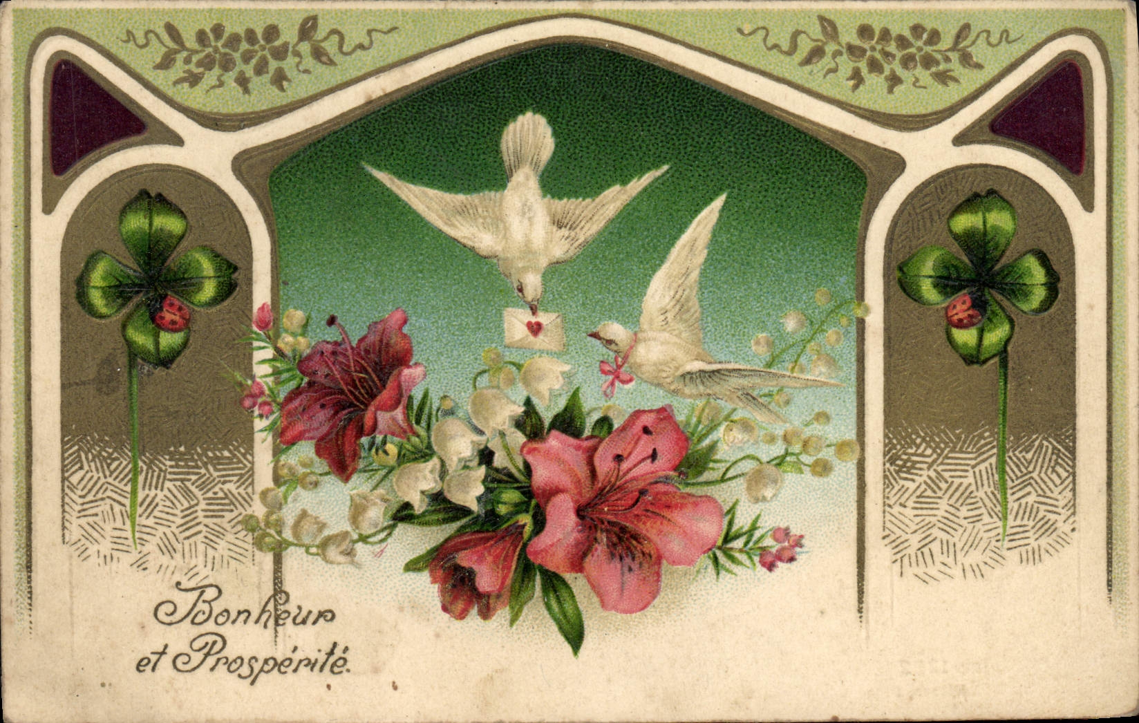 Tauben und Blumen — Glück und Wohlstand — K. F. Verlag, Paris, Serie 1282