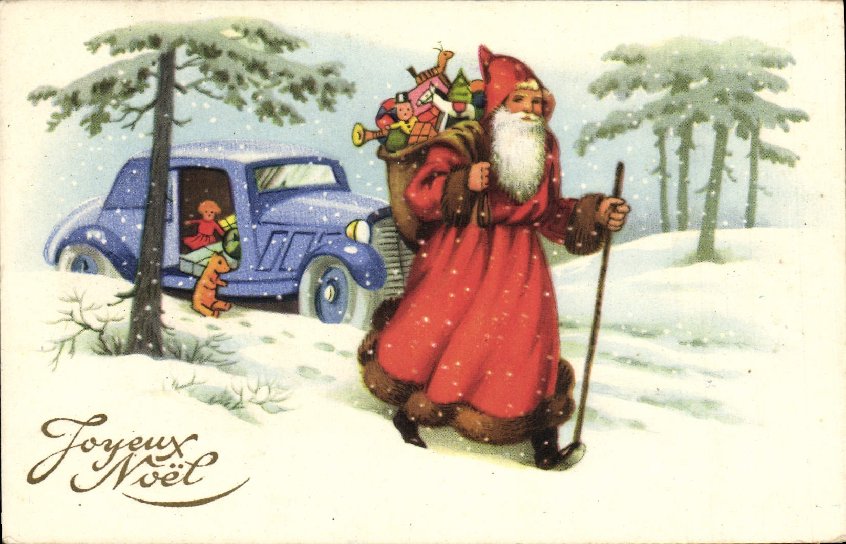 CPA Fantaisie Pere Noel Automobile 