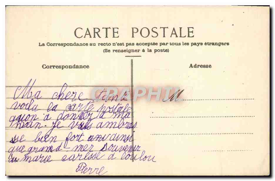Silhouette d'un homme, d'un enfant et de chiens dans un paysage — éditeur GraphiM, n° de série non visible — Achterkant