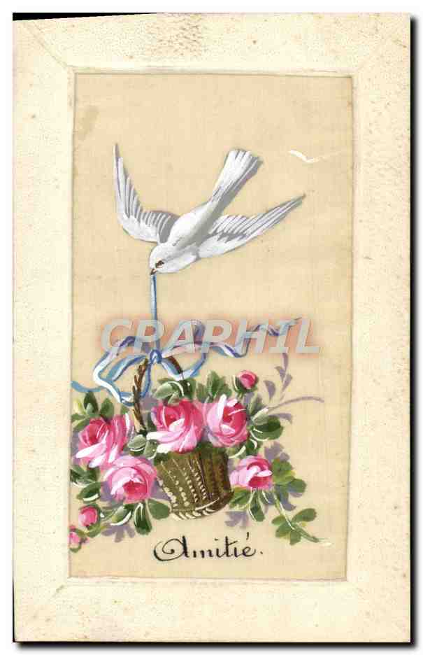 CPA Fantaisie Fleurs Colombe
