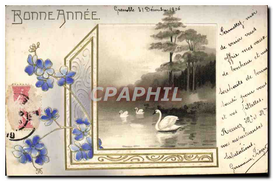 CPA Fantaisie Fleurs Cygne 