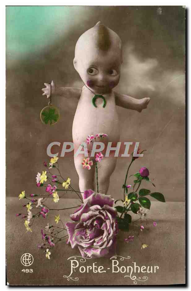 Bébé porte-bonheur — avec fleurs et talisman — éditeur RB n°493