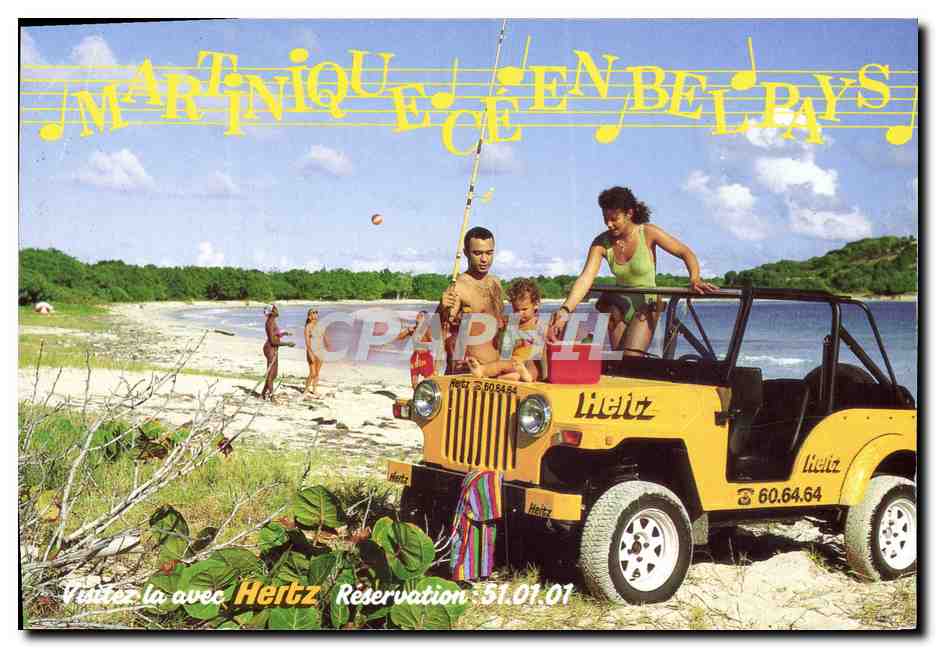 Martinique — plage et Jeep Hertz — publicité Hertz
