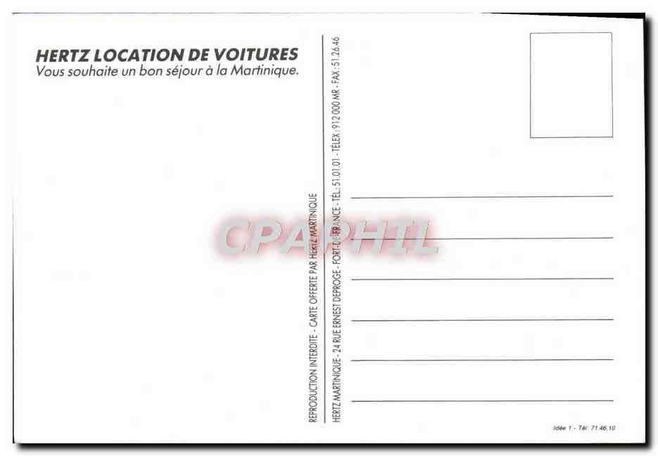 Martinique — plage et Jeep Hertz — publicité Hertz — Verso