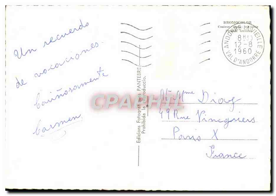 CPM Andorra Pas de la Casa Frontera franco andorrana Andorre — Rückseite